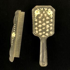 antique vintage lucite soft baby brush hand painted flowers as is 4.5 inches